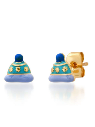 TAI JEWELRY ENAMEL SKI HAT STUDS GOLD