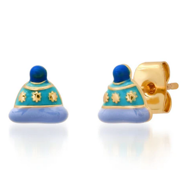 TAI JEWELRY ENAMEL SKI HAT STUDS GOLD