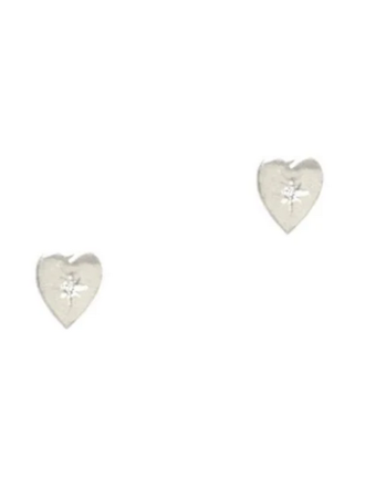 TAI JEWELRY SILVER HEART STUDS  W/CZ EMBEDDED