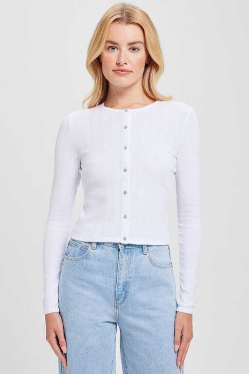 L/S POINTELLE CARDI IN WHITE
