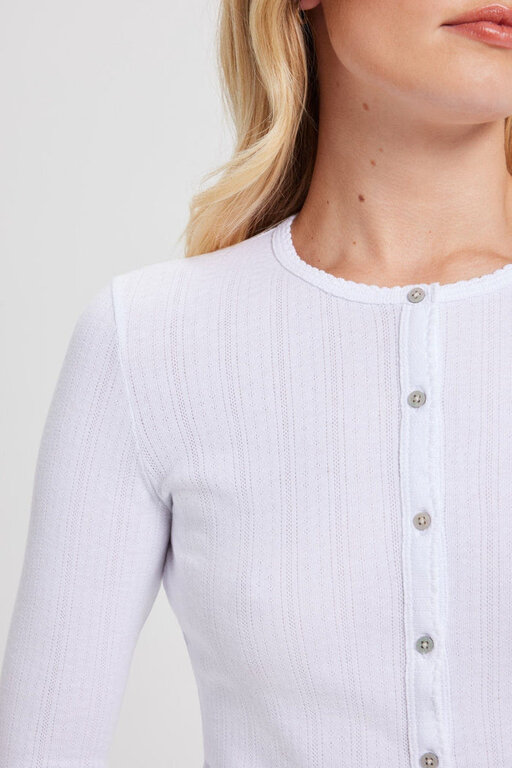 L/S POINTELLE CARDI IN WHITE