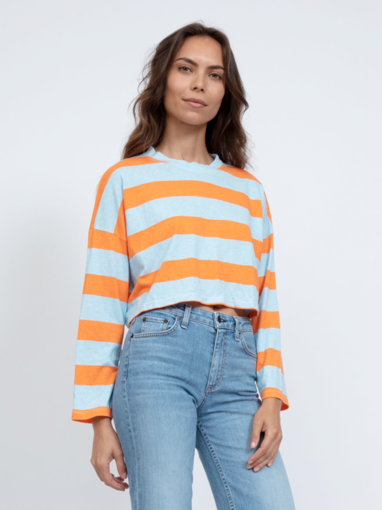 ASKKNY CROPPED L/S  STRIPE TEE IN ORANGE AND BLUE