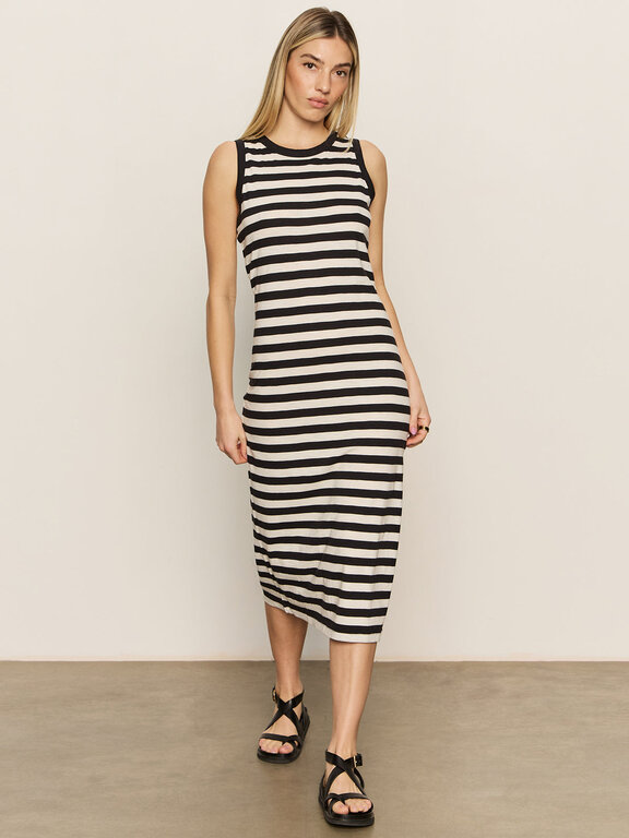 SANCTUARY CONTRAST TRIM MAXI IN BLACK MACRAME STRIPE