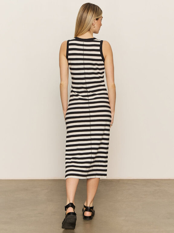 SANCTUARY CONTRAST TRIM MAXI IN BLACK MACRAME STRIPE
