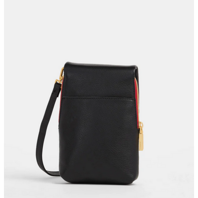 HAMMITT VIP MOBILE BLACK/BRUSHED GOLD W/RED ZIPPER