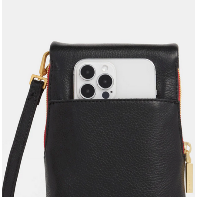 HAMMITT VIP MOBILE BLACK/BRUSHED GOLD W/RED ZIPPER