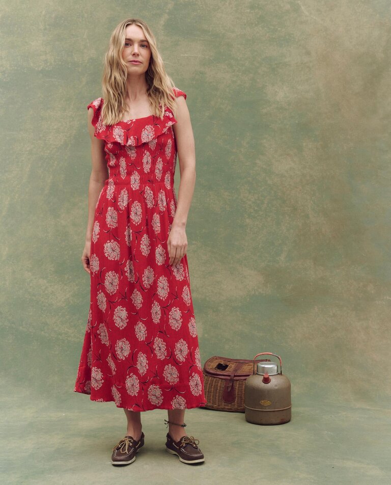 THE GREAT HAVANA DRESS IN TRUE RED DANCING FLORAL
