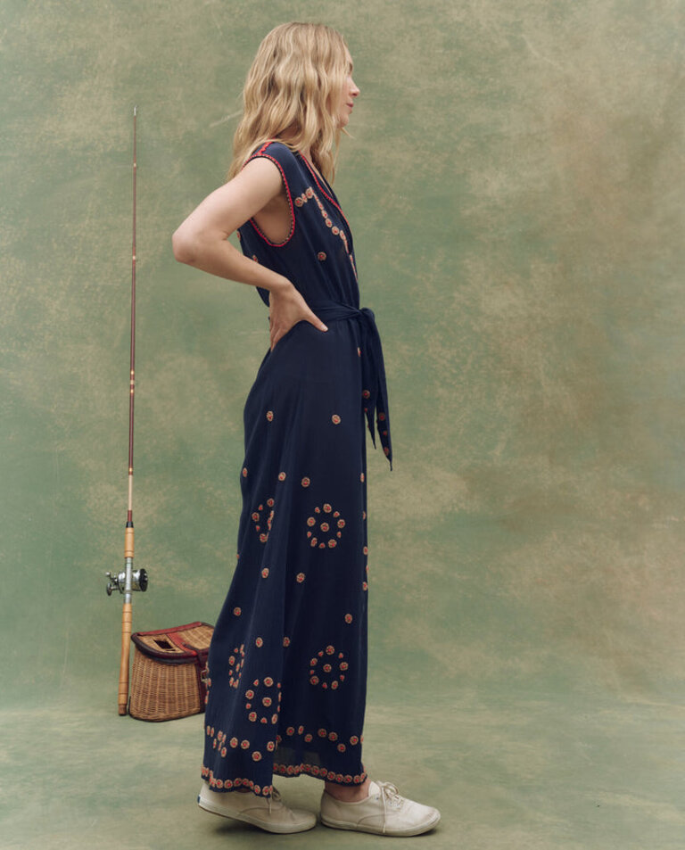 THE GREAT THE BEADED CORRIDOR DRESS IN NAVY