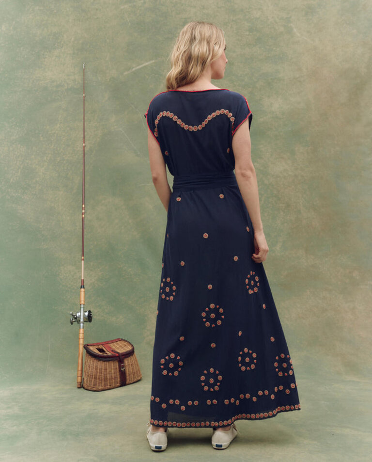 THE GREAT THE BEADED CORRIDOR DRESS IN NAVY