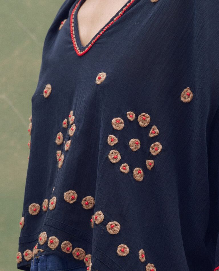 THE GREAT THE BEADED VINTAGE SAILOR TOP IN NAVY