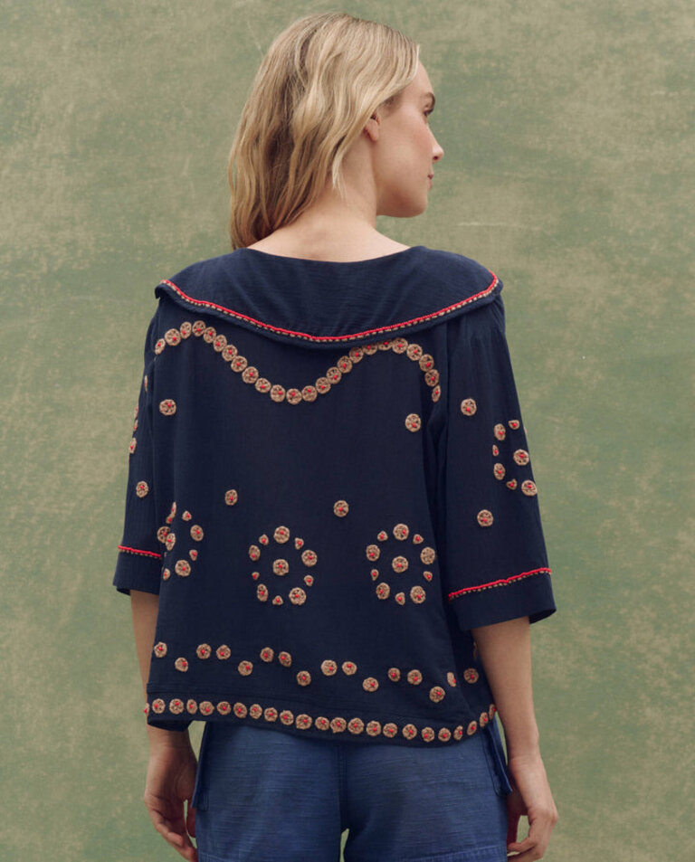 THE GREAT THE BEADED VINTAGE SAILOR TOP IN NAVY