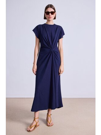 APIECE APART VOLTA TWIST MIDI DRESS IN NAVY
