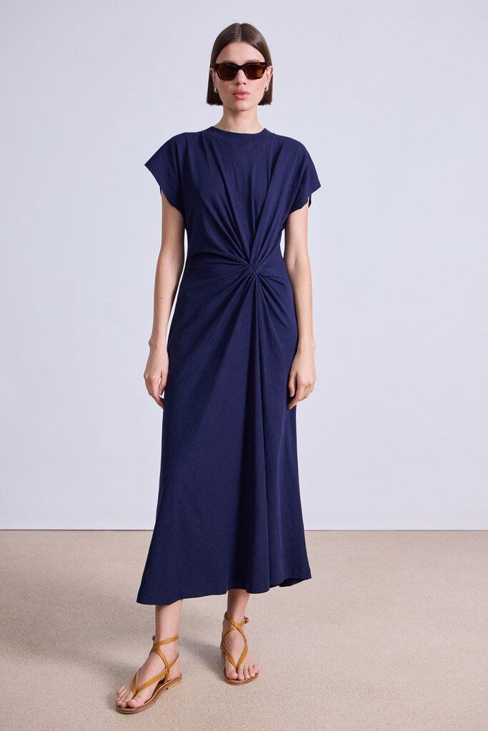 APIECE APART VOLTA TWIST MIDI DRESS IN NAVY