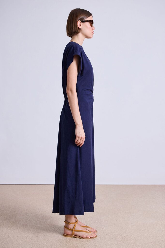 APIECE APART VOLTA TWIST MIDI DRESS IN NAVY