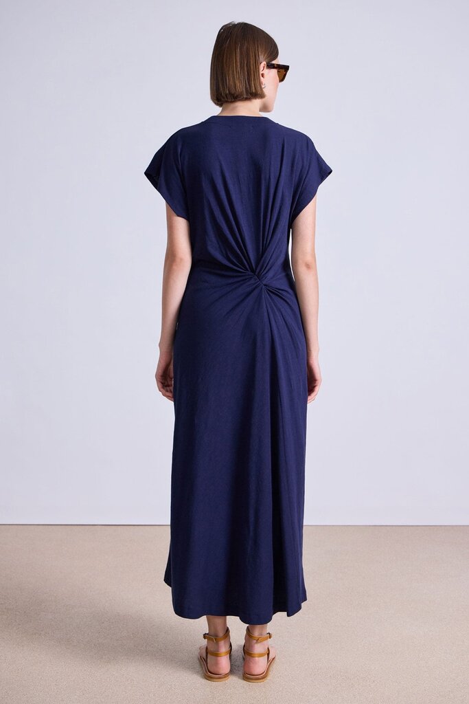 APIECE APART VOLTA TWIST MIDI DRESS IN NAVY