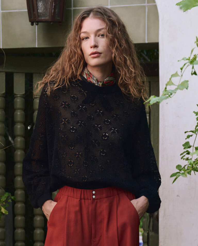 THE GREAT CROCHET PULLOVER SWEATER IN BLACK