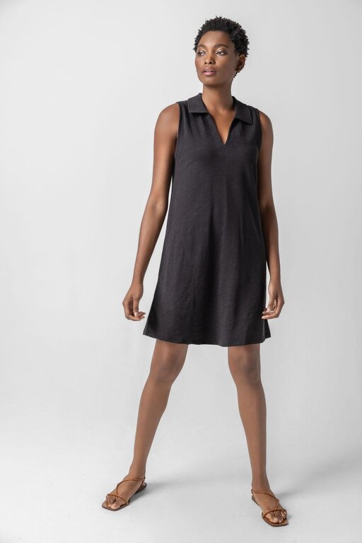 LILLA P SLEEVELESS COLLARED DRESS IN BLACK