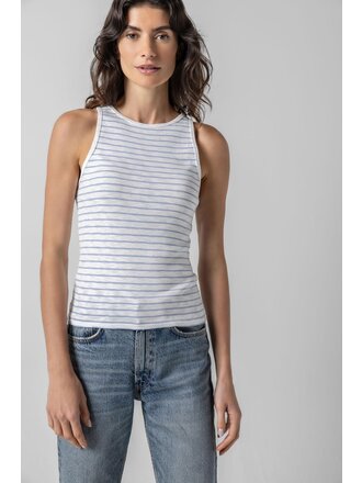 LILLA P STRIPED HIGH NECK TANK TOP IN SURF STRIPE