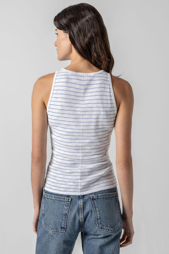 LILLA P STRIPED HIGH NECK TANK TOP IN SURF STRIPE