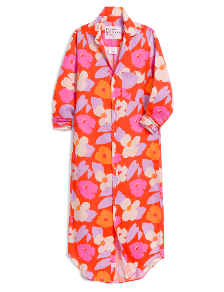 FRANK & EILEEN RORY MAXI SHIRTDRESS IN ORANGE AND PINK FLORAL