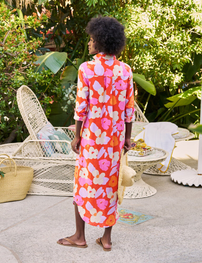 FRANK & EILEEN RORY MAXI SHIRTDRESS IN ORANGE AND PINK FLORAL