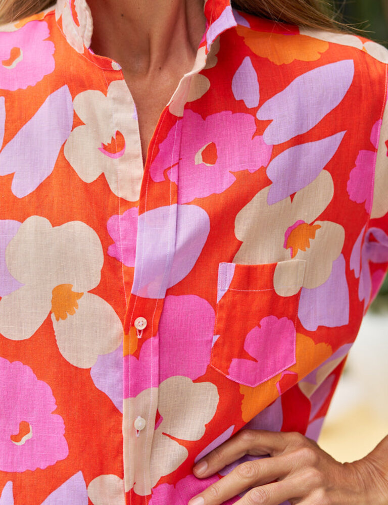 FRANK & EILEEN EILEEN RELAXED BUTTON UP IN ORANGE AND PINK FLORALEILEEN RELAXED BUTTON UP IN ORANGE AND PINK FLORAL