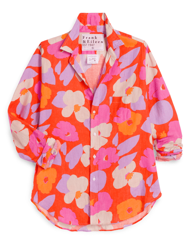 FRANK & EILEEN EILEEN RELAXED BUTTON UP IN ORANGE AND PINK FLORALEILEEN RELAXED BUTTON UP IN ORANGE AND PINK FLORAL