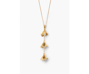 CHAN LUU NG-15412 GOLD BELLFLOWER DROP WHITE PEARL NECKLACE - Leaf