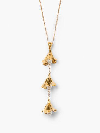 CHAN LUU GOLD BELLFLOWER DROP WHITE PEARL NECKLACE