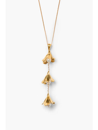 CHAN LUU GOLD BELLFLOWER DROP WHITE PEARL NECKLACE