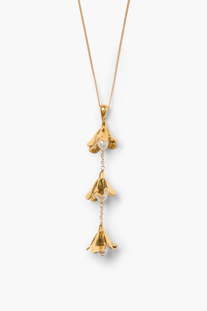 CHAN LUU GOLD BELLFLOWER DROP WHITE PEARL NECKLACE