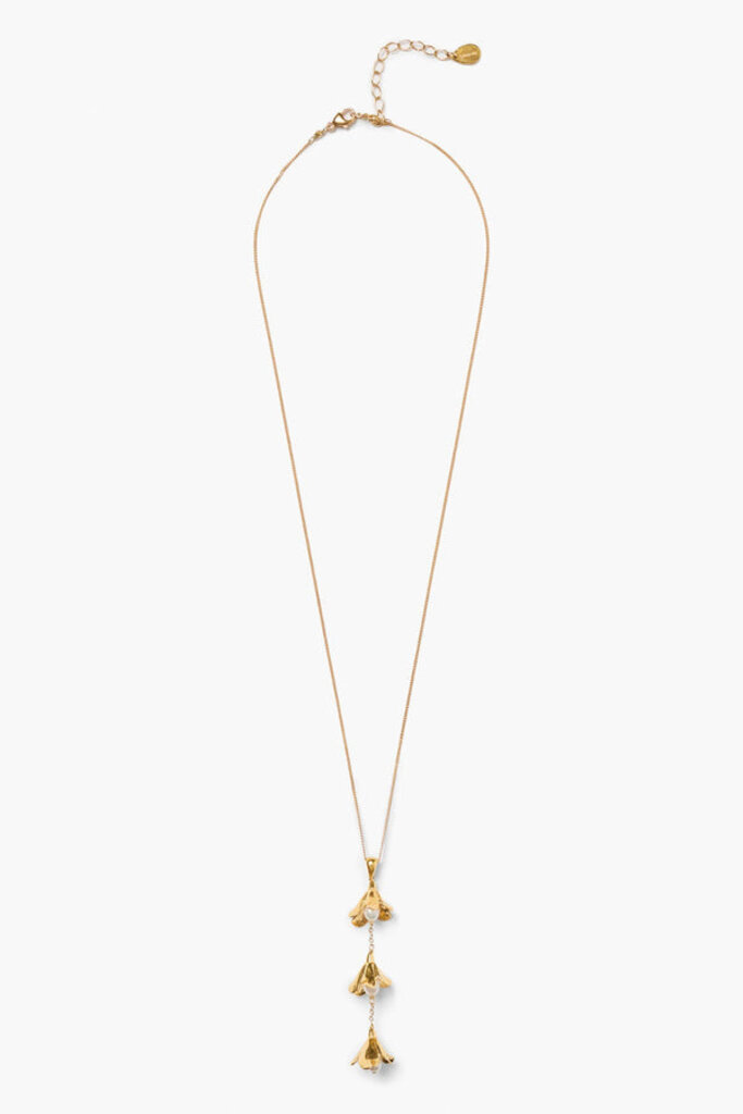 CHAN LUU GOLD BELLFLOWER DROP WHITE PEARL NECKLACE