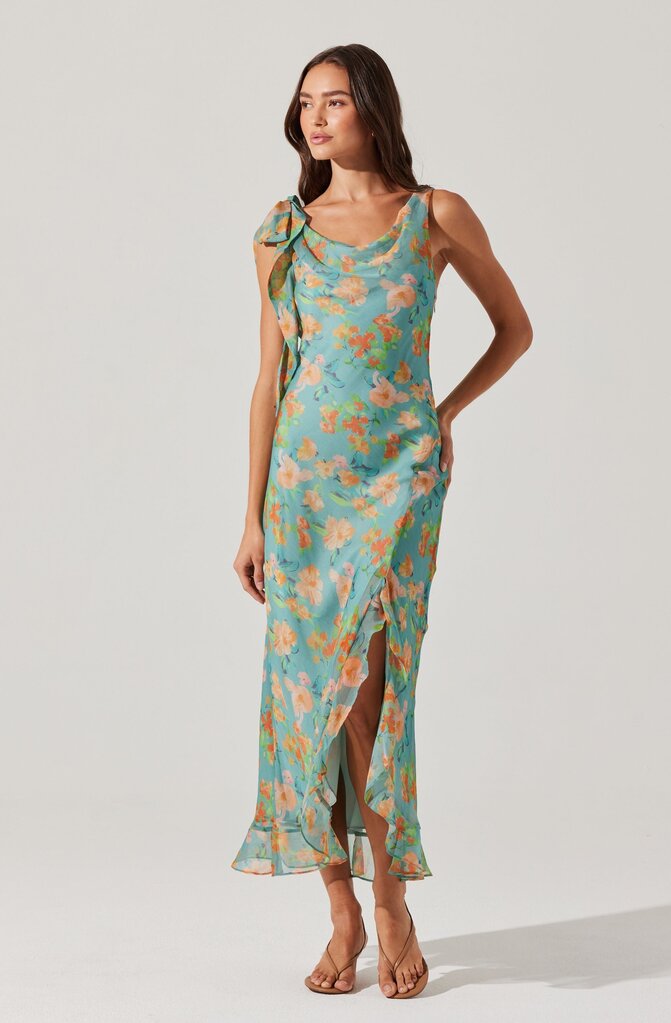 ASTR ISABELLE DRESS IN BLUE ORANGE FLORAL