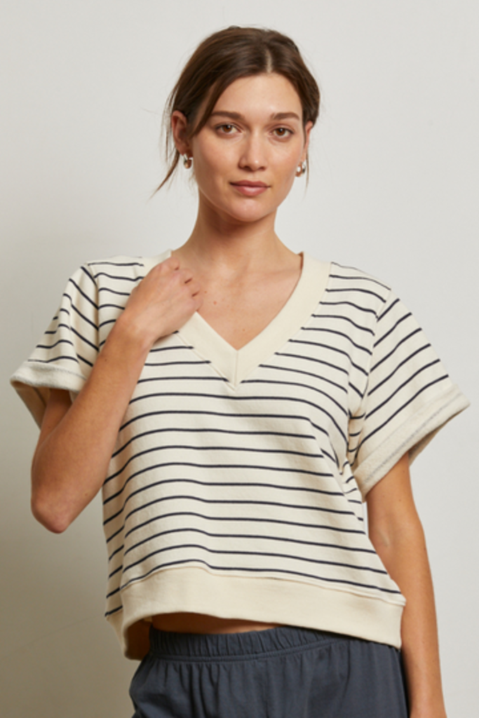 PERFECT WHITE TEE BRIGGS STRIPE S/S SWEATSHIRT IN NATURAL NIGHT STRIPE