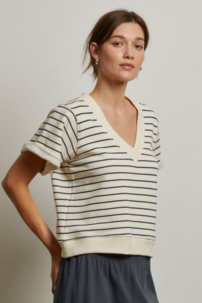 PERFECT WHITE TEE BRIGGS STRIPE S/S SWEATSHIRT IN NATURAL NIGHT STRIPE