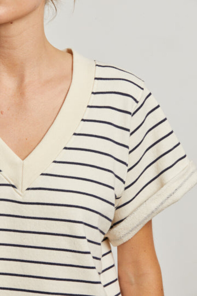 PERFECT WHITE TEE BRIGGS STRIPE S/S SWEATSHIRT IN NATURAL NIGHT STRIPE