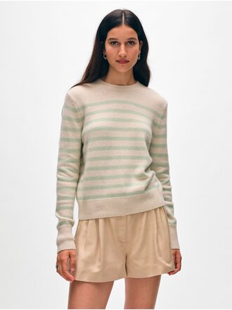 WHITE AND WARREN CASHMERE STRIPED CREW IN MINT