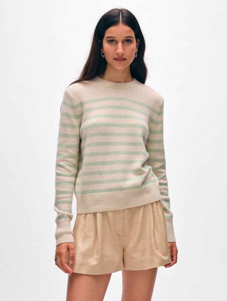WHITE AND WARREN CASHMERE STRIPED CREW IN MINT