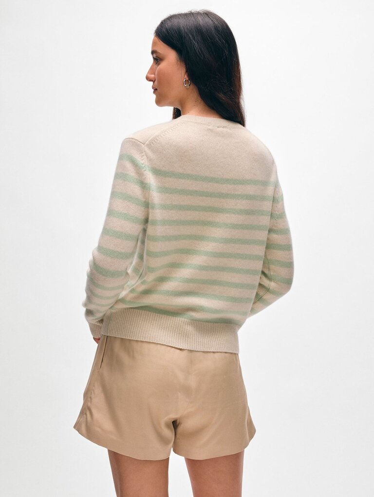 WHITE AND WARREN CASHMERE STRIPED CREW IN MINT