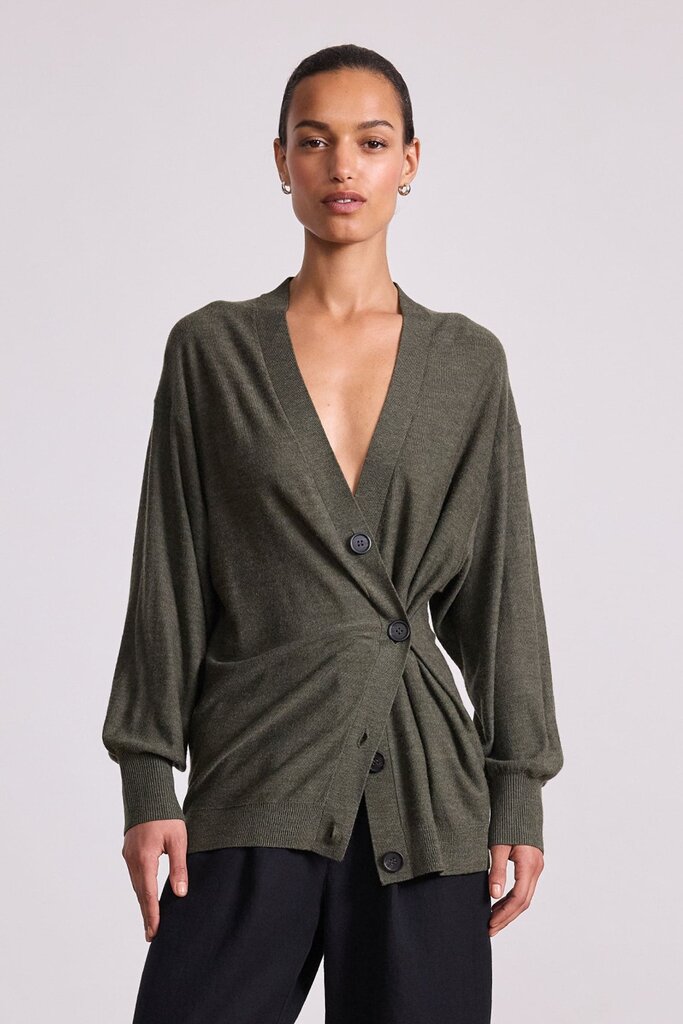APIECE APART DRIPPY TISSUE CARDIGAN IN OLIVE