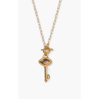 CHAN LUU GOLD AND SMOKEY QUARTZ KEY NECKLACE