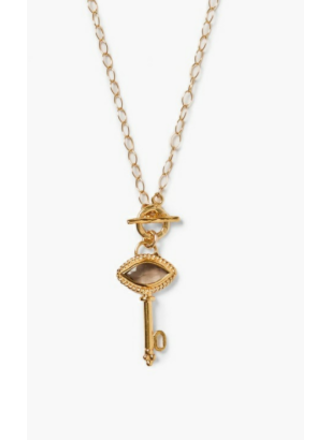 CHAN LUU GOLD AND SMOKEY QUARTZ KEY NECKLACE