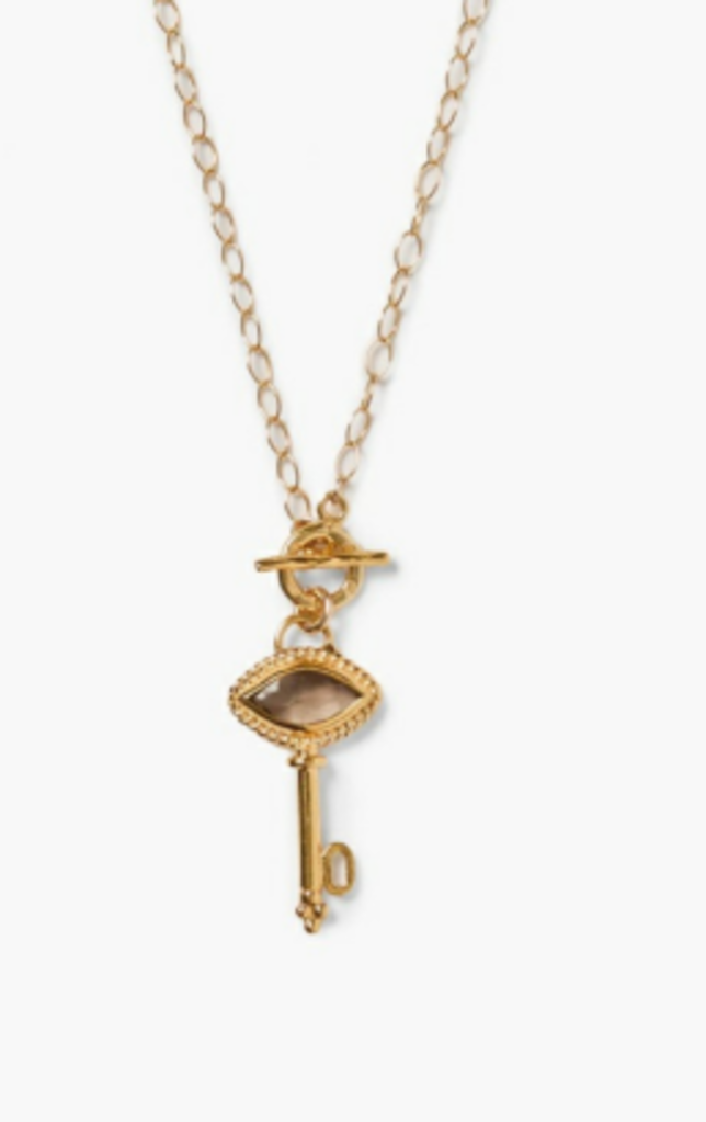 CHAN LUU GOLD AND SMOKEY QUARTZ KEY NECKLACE
