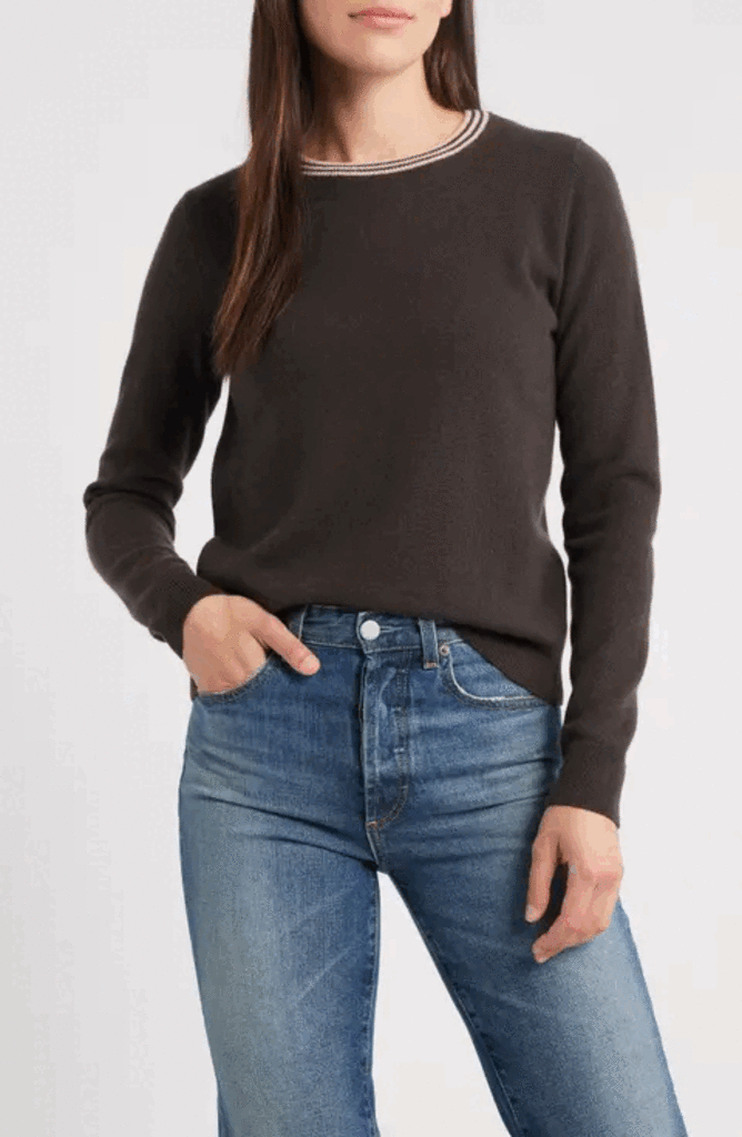MARGARET O'LEARY CASHMERE CREW IN CHOCOLATE/BLUSH