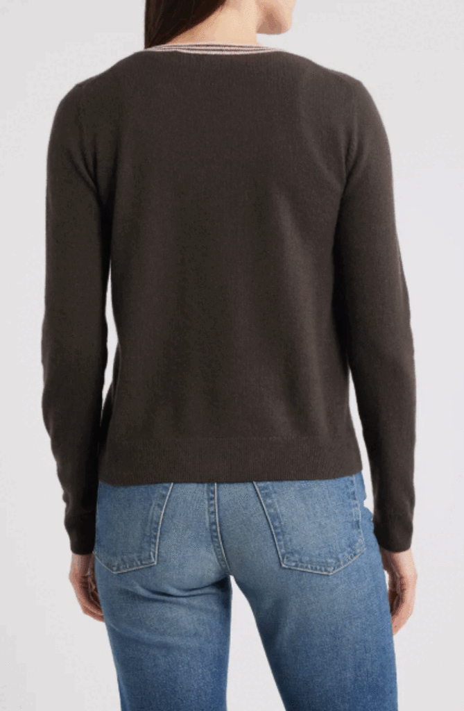 MARGARET O'LEARY CASHMERE CREW IN CHOCOLATE/BLUSH