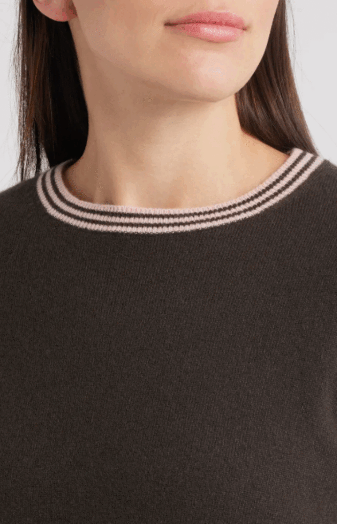 MARGARET O'LEARY CASHMERE CREW IN CHOCOLATE/BLUSH