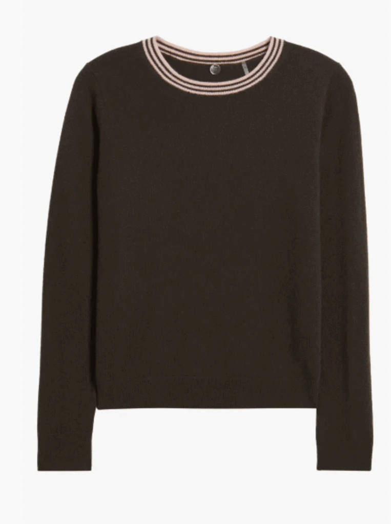 MARGARET O'LEARY CASHMERE CREW IN CHOCOLATE/BLUSH