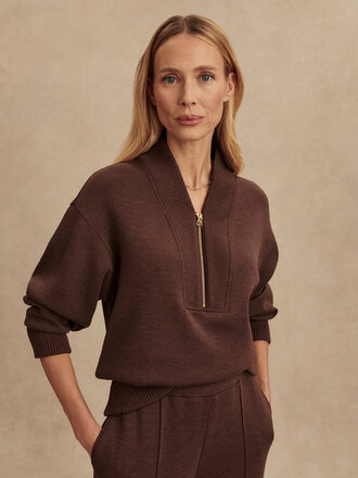 VARLEY SALLY HALF ZIP SWEAT IN COFFEE BEAN MARL
