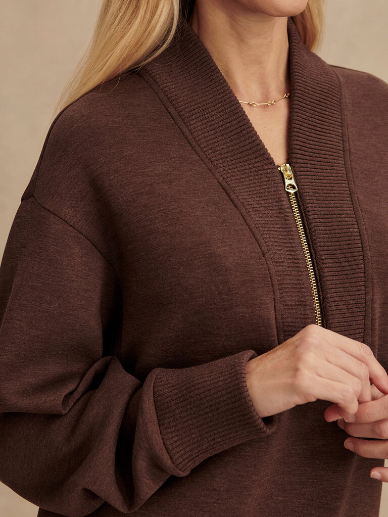 VARLEY SALLY HALF ZIP SWEAT IN COFFEE BEAN MARL