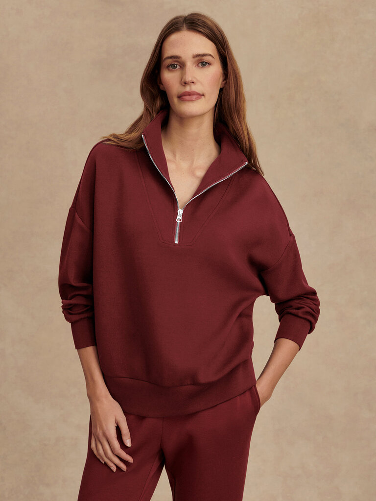 VARLEY HAWLEY HALF ZIP SWEAT SHIRT IN NEW MAROON